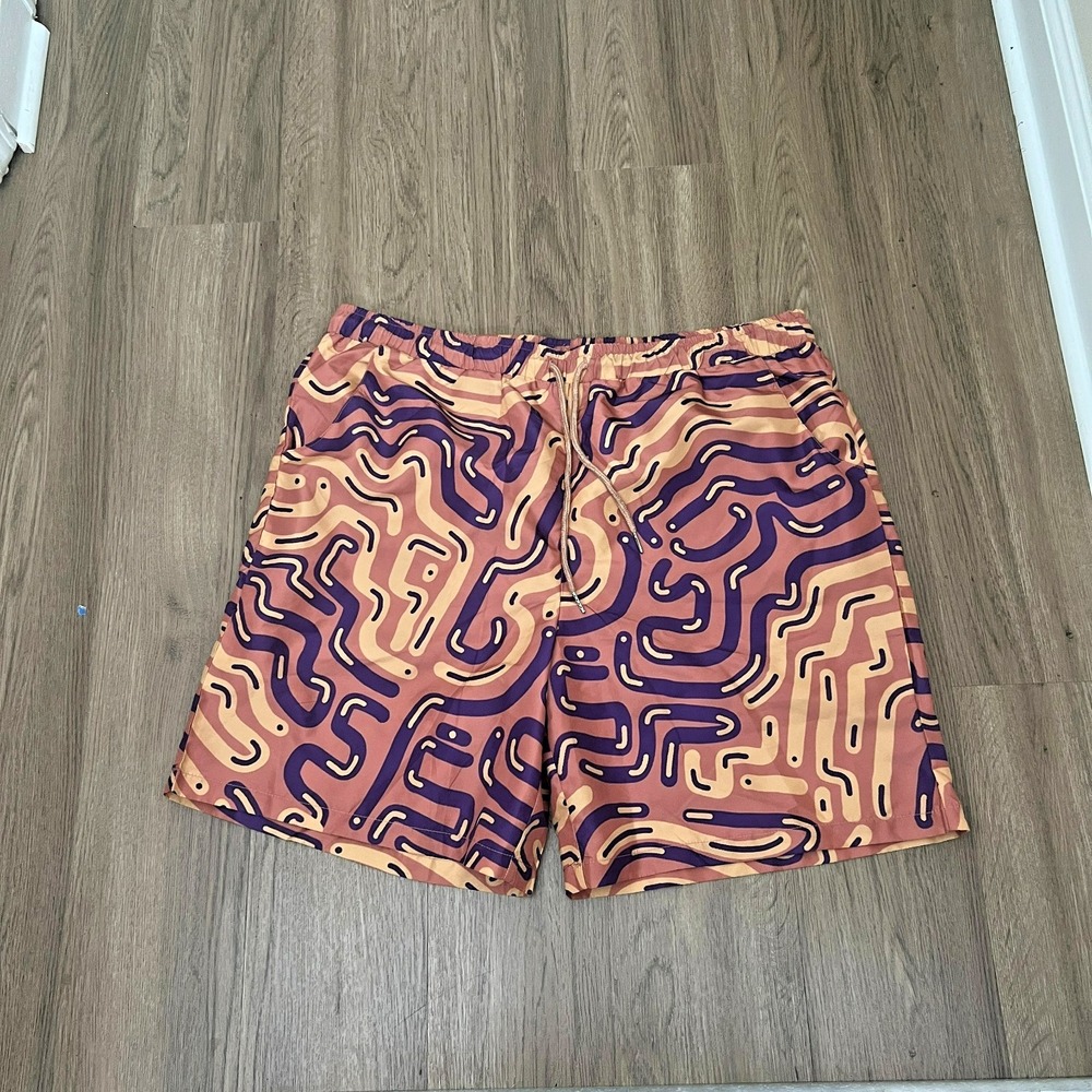 Icon Swim Abstract Geometric Swim Trunks Board Shorts XXL Tan Purple Peach
